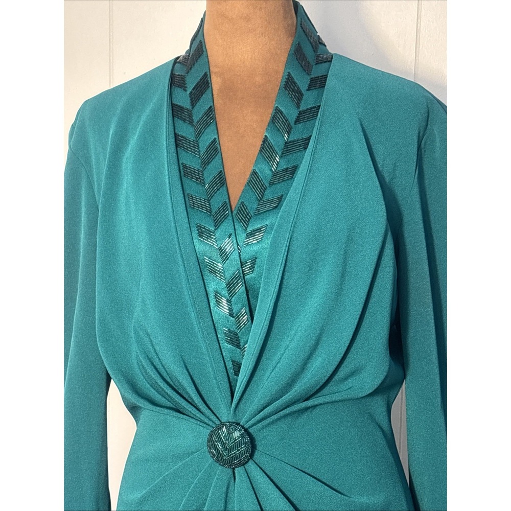 Vintage 80's Daymor Couture Emerald Green Twist Front Woman's Blouse Sz 6